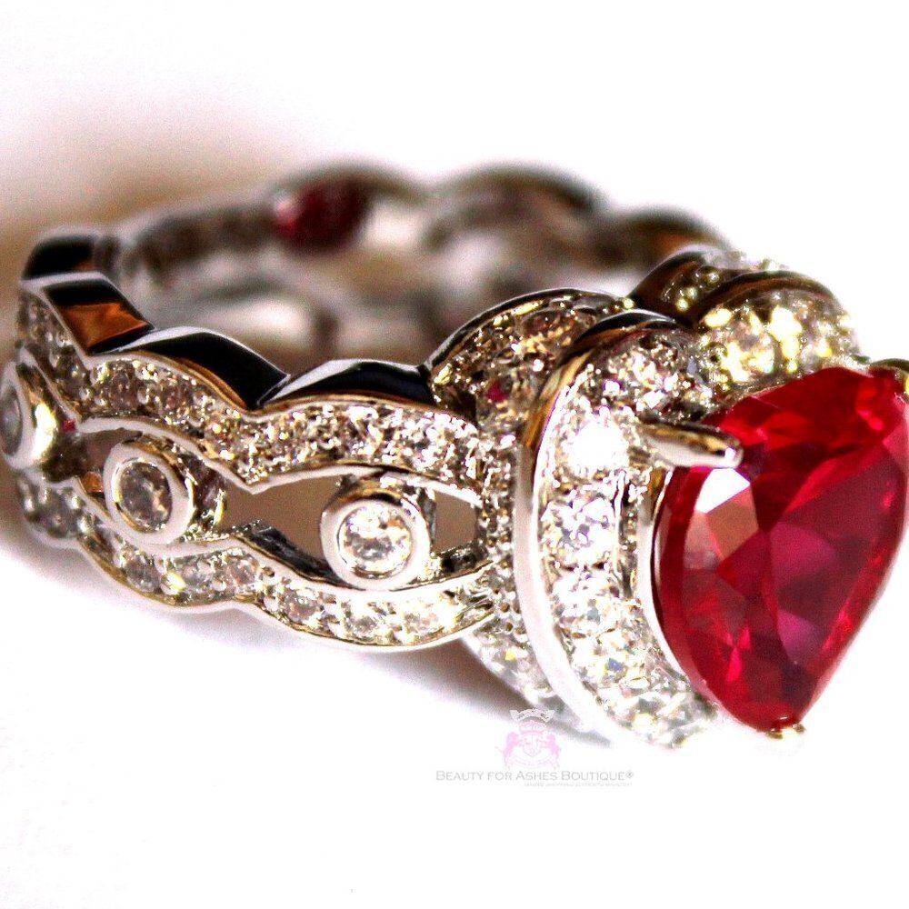 Love Beauty for Ashes® Prophets Heart Ruby Red CZ Ring Womens Ladies Size 5-12 - Picture 4 of 6